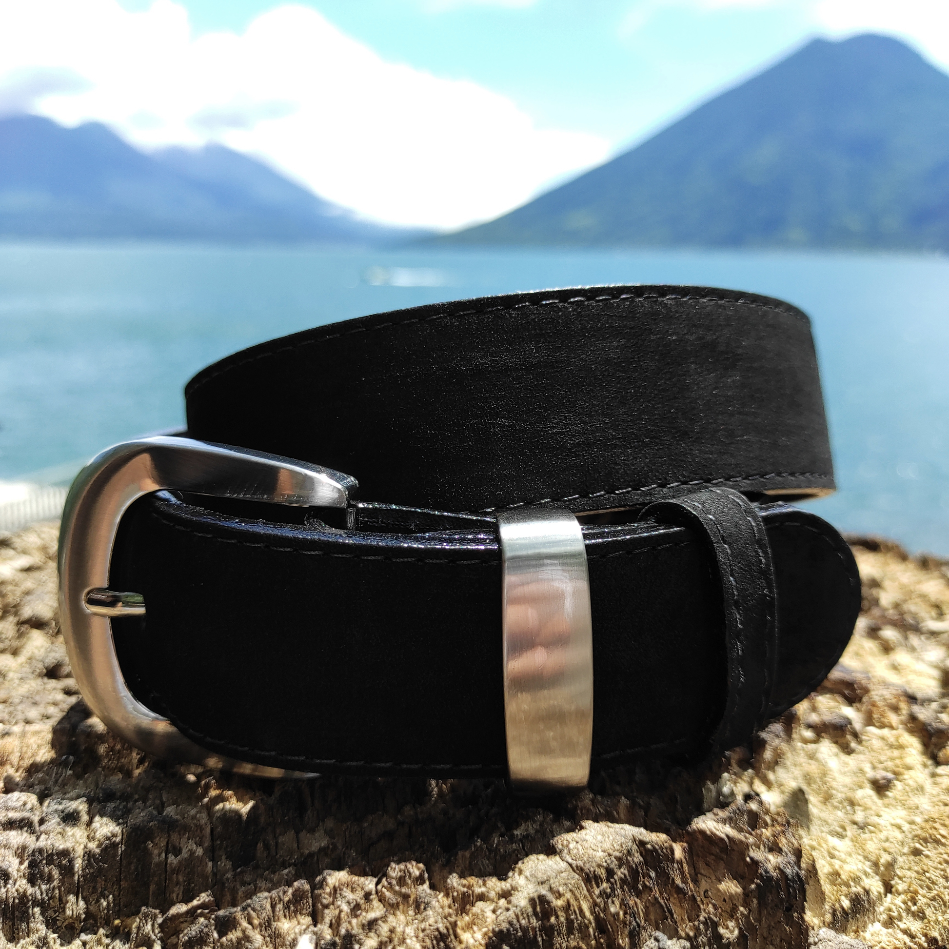 Black Suede Leather Money Belt - Atitlan Leather